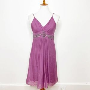 Gold Hawk Purple Gem Embellished Formal Wear Dress